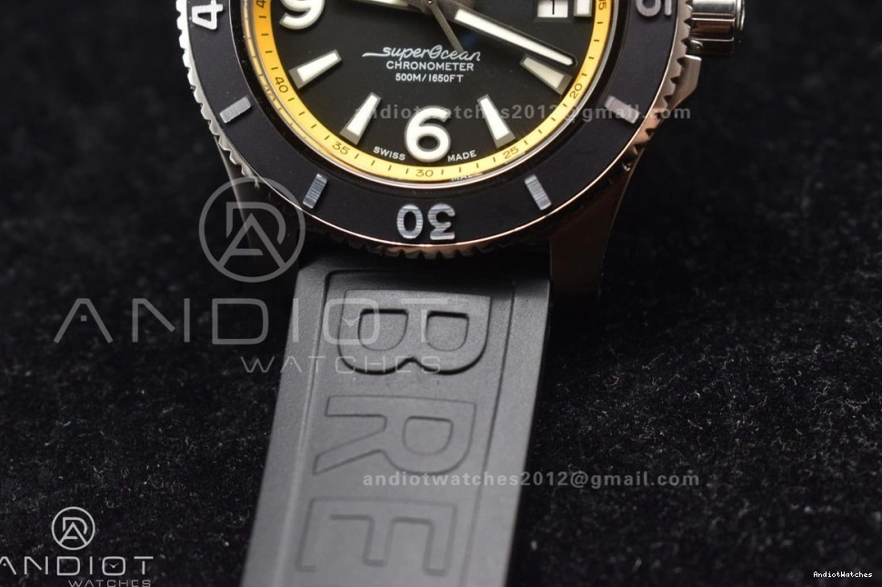 1:1 Rehaut Rubber Bezel Strap TF Best Edition with On Yellow Casual Black and Automatic Superocean 471 A Dial Black 44 1117